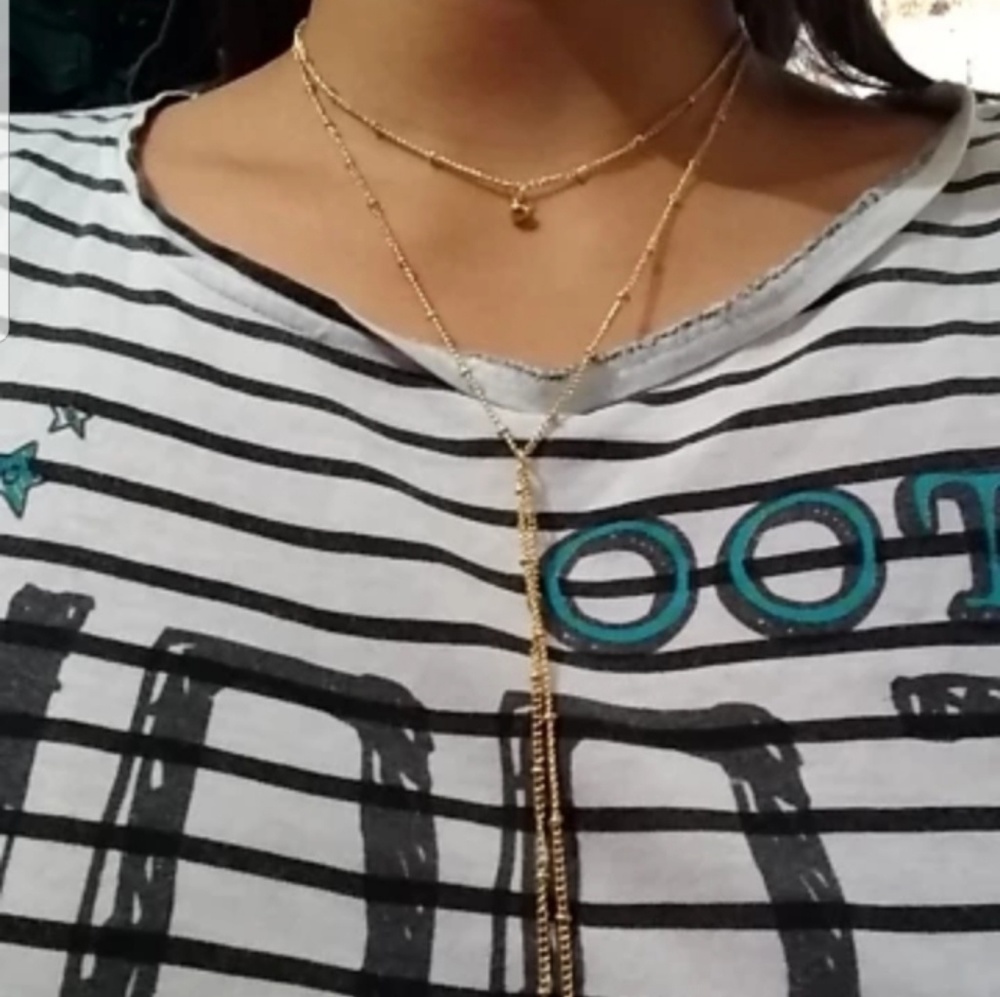 Long Layered Chain Necklace Silver or Gold Color - Picture 2 of 5